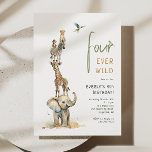 Safari Animals "Four Ever Wild" Kids Birthday Invitation<br><div class="desc">Celebrate your little one's special day with our safari animals "four ever wild" kids birthday invitation, perfect for a cute and whimsical occasion! It features a modern safari animal theme with adorable jungle creatures like a monkey, elephant, giraffe, lion and zebra. With its simple, natural, boho-inspired watercolor landscape, this sweet...</div>