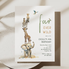 Safari Animals "Four Ever Wild" Kids Birthday Invitation