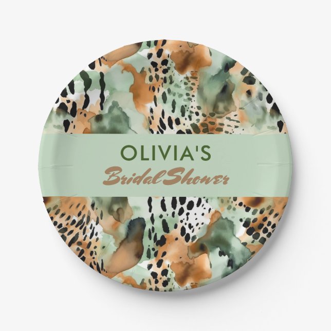 Safari Animals' Fur Patterns Sage Green Beige Paper Plates (Front)