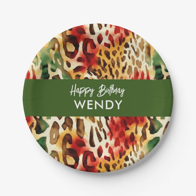 Safari Animals' Fur Print Patterns Colorful Paper Plates (Front)