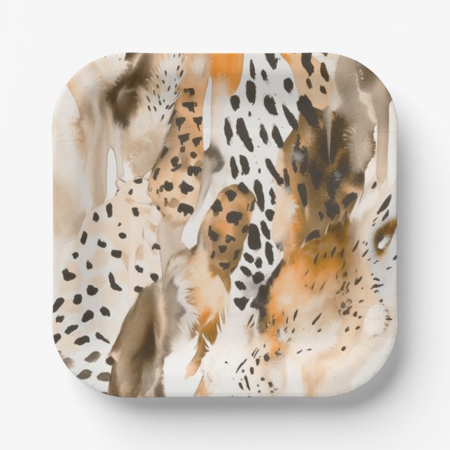 Safari Animals Fur Prints Abstract Modern Boho Paper Plates (Front)