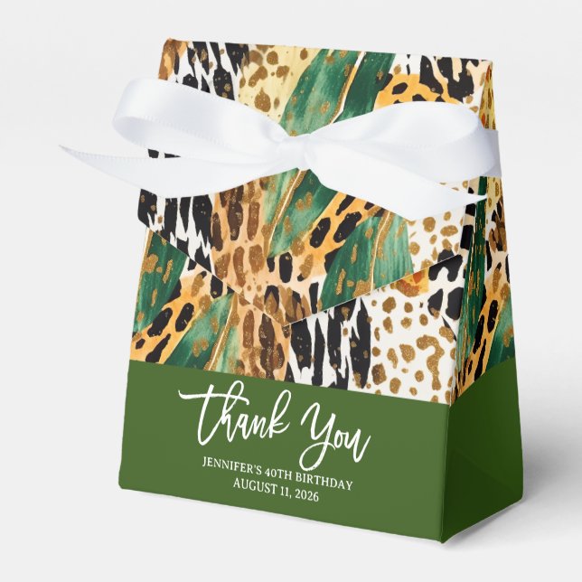 Safari Animals' Fur Prints & Palm Leaves Pattern Favor Boxes (Front Side)