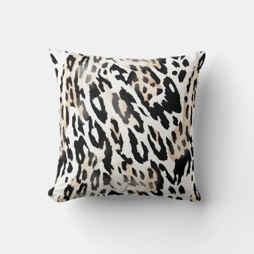 Safari Animals Fur Prints Pattern Black  White Throw Pillow
