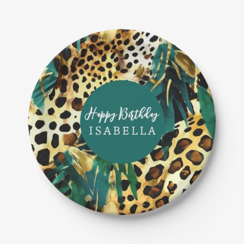 Safari Animals Fur Prints Pattern Boho Bold Green Paper Plates