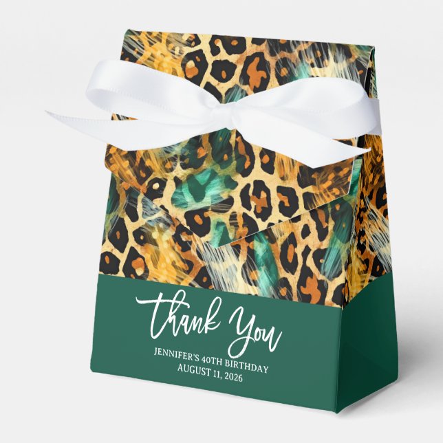 Safari Animals' Fur Prints Pattern Green and Gold Favor Boxes (Front Side)