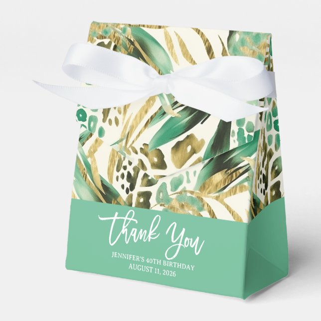 Safari Animals' Fur Prints Pattern Green & Gold Favor Boxes (Front Side)