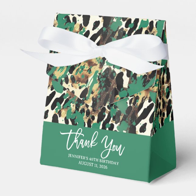 Safari Animals' Fur Prints Pattern Green Modern Favor Boxes (Front Side)