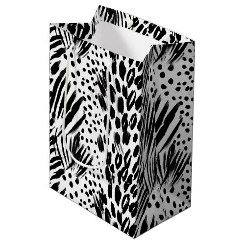 Safari Animals Fur Prints Patterns Black  White Medium Gift Bag