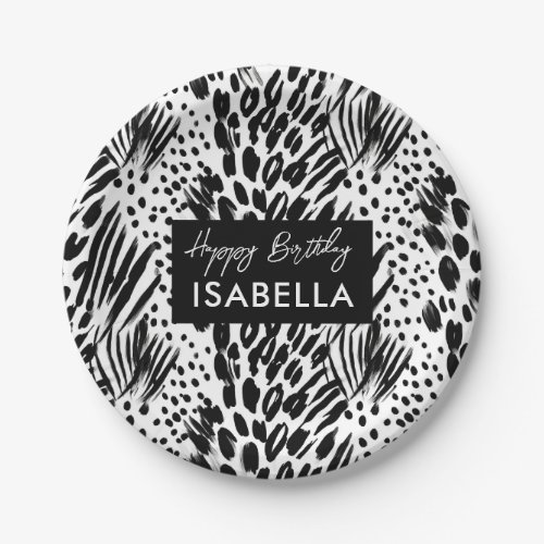 Safari Animals Fur Prints Patterns Black  White Paper Plates