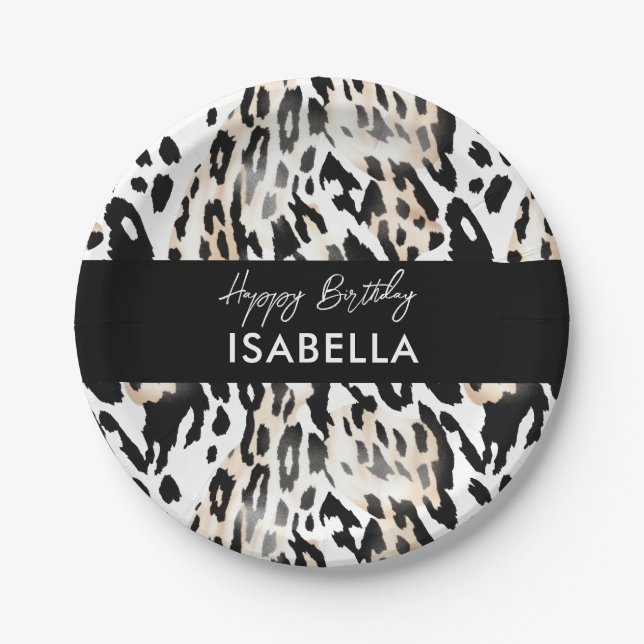 Safari Animals' Fur Prints Patterns Black & White Paper Plates (Front)