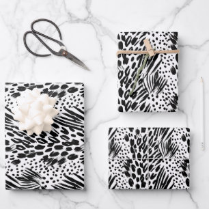 Safari Animals' Fur Prints Patterns Black & White Wrapping Paper Sheets