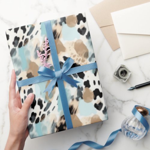 Safari Animals Fur Prints Patterns Blue and Beige Wrapping Paper