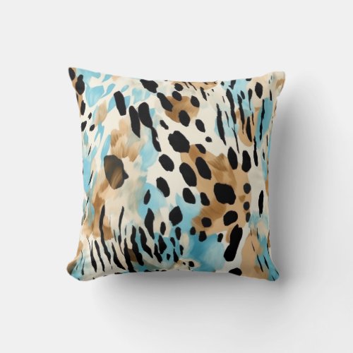 Safari Animals Fur Prints Patterns Blue and Brown Throw Pillow