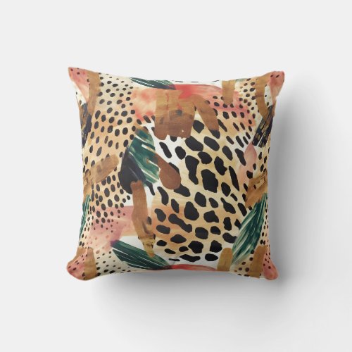 Safari Animals Fur Prints Patterns Brown Colorful Throw Pillow