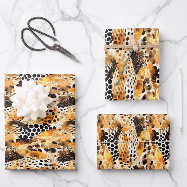Safari Animals' Fur Prints Patterns Exotic Modern Wrapping Paper Sheets (Front)