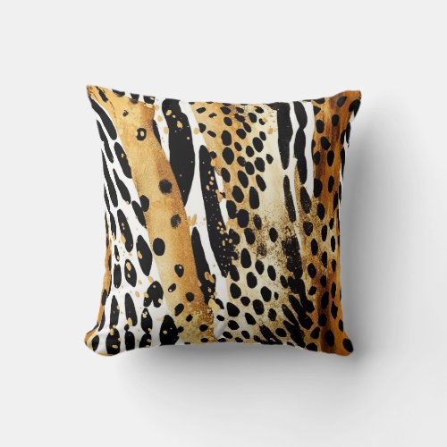 Safari Animals Fur Prints Patterns Gold and Black Throw Pillow