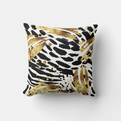 Safari Animals Fur Prints Patterns Gold  Black Throw Pillow