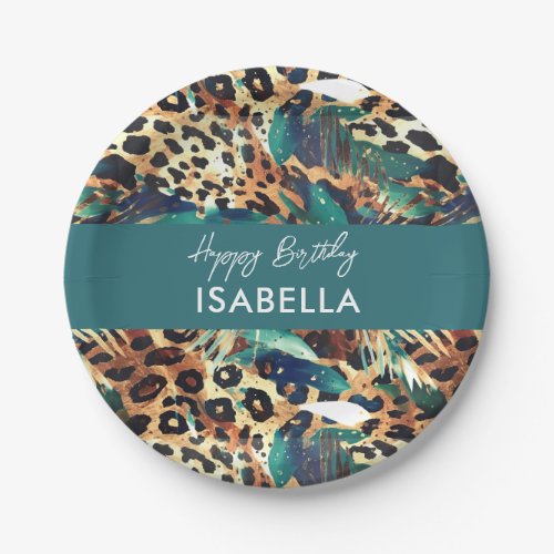 Safari Animals Fur Prints Patterns Gold  Teal Paper Plates