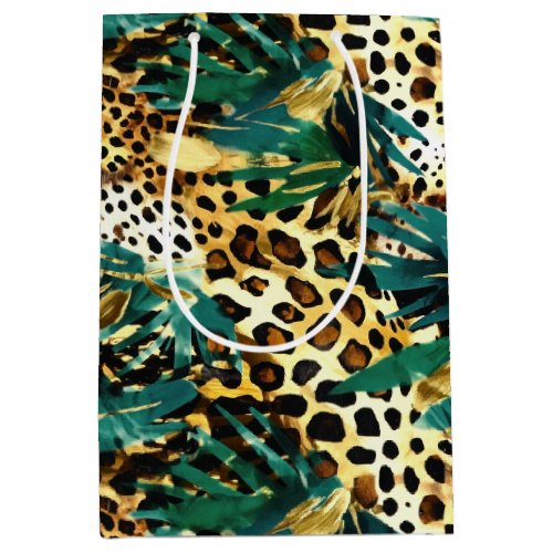 Safari Animals Fur Prints Patterns Green and Gold Medium Gift Bag