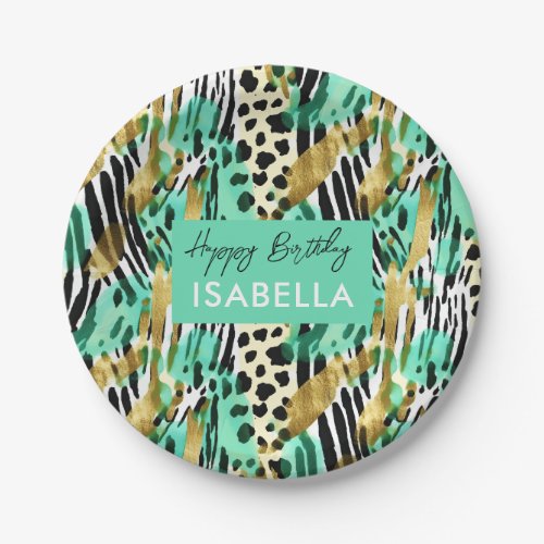 Safari Animals Fur Prints Patterns Green Paper Plates
