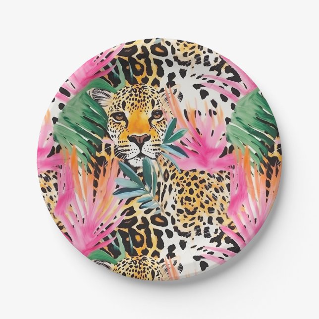Safari Animals' Fur Prints Patterns Leopard Paper Plates (Front)
