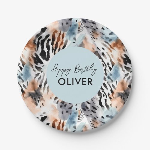 Safari Animals Fur Prints Patterns Light Blue Paper Plates