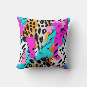 Safari Animals' Fur Prints Patterns Neon Like Throw Pillow