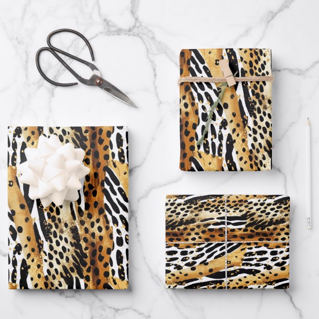 Safari Animals Fur Prints Patterns Wildlife Boho Wrapping Paper Sheets (Front)