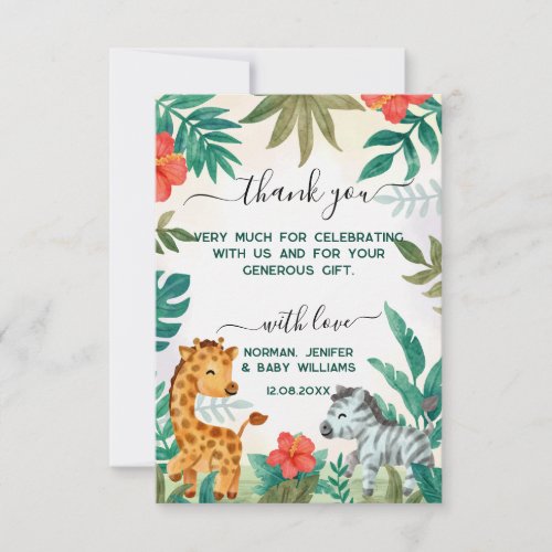 Safari Animals Gender Neutral Baby Shower Thank You Card