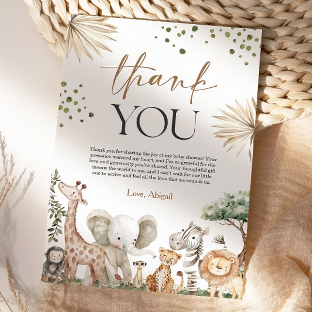 Safari Animals Gender Neutral Baby Shower Thank You Card (Safari Animals Gender Neutral Baby Shower Thank You Card)