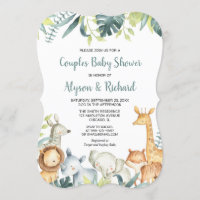 Safari animals gender neutral couples baby shower invitation