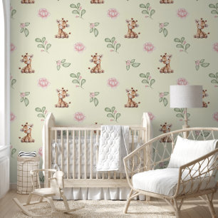 Safari Animals Giraffe Pink Floral Baby Girl  Wallpaper