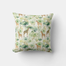 Safari Animals - Giraffes Watercolor Green Beige