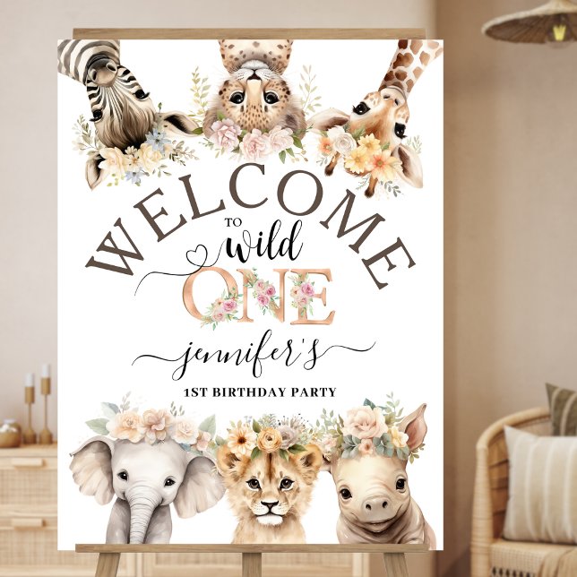 Safari Animals Girl 1st Birthday Welcome Sign (Creator Uploaded)