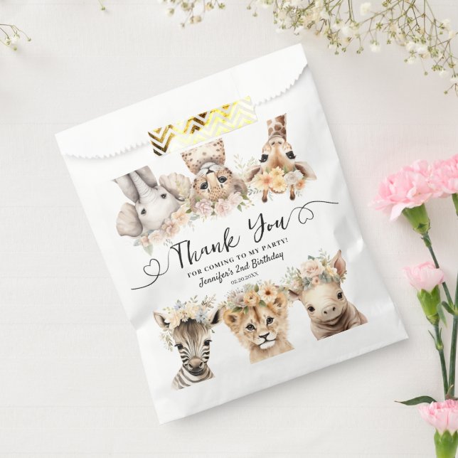 Safari Animals Girl 2nd Birthday Thank You Favor Bag (Sealed)
