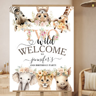 Safari Animals Girl 2nd Birthday Welcome Sign