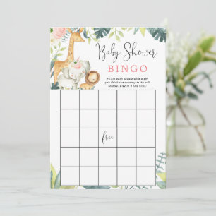 Safari animals girl baby shower bingo game invitation