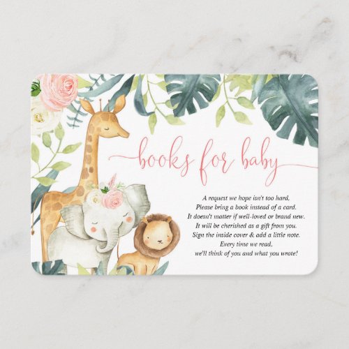 Safari animals girl baby shower books for baby enclosure card