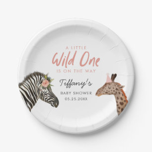 Safari Animals Girl Baby Shower Paper Plate