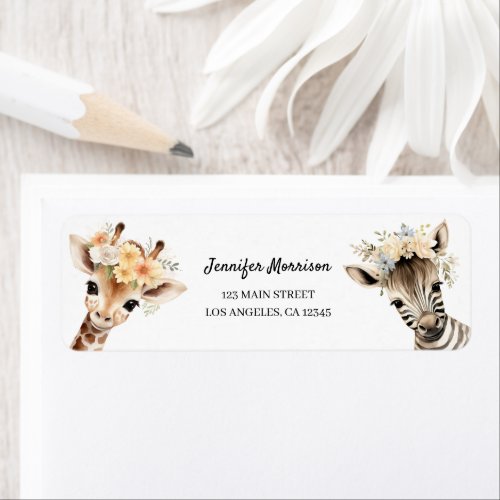 Safari Animals Girl Baby Shower Return Address Label