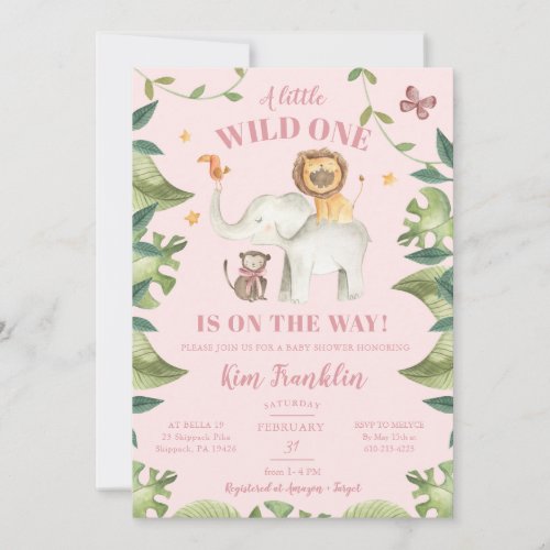 Safari Animals Girl Baby Shower Wild One  Invitation