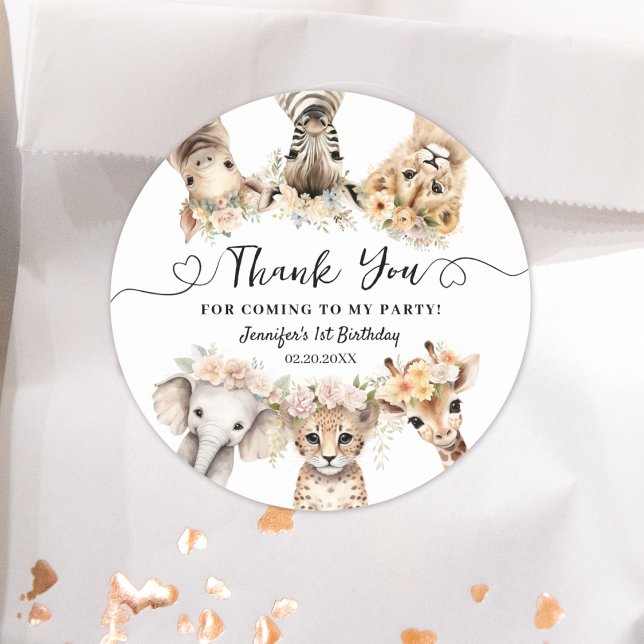 Safari Animals Girl Birthday Classic Round Sticker (Creator Uploaded)
