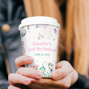 Safari Animals Girl Birthday Paper Cups