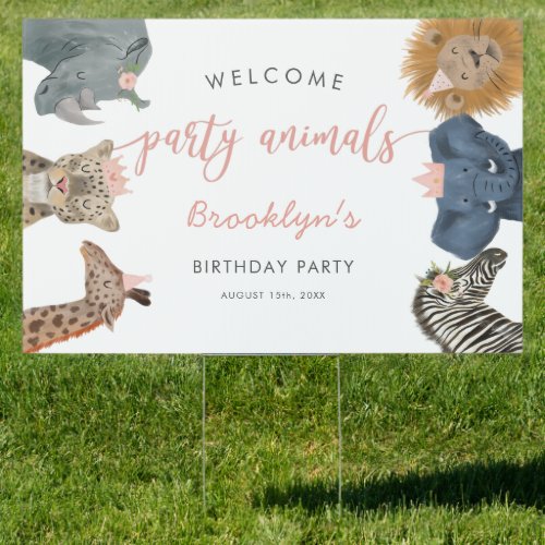 Safari Animals Girl Birthday Party Sign