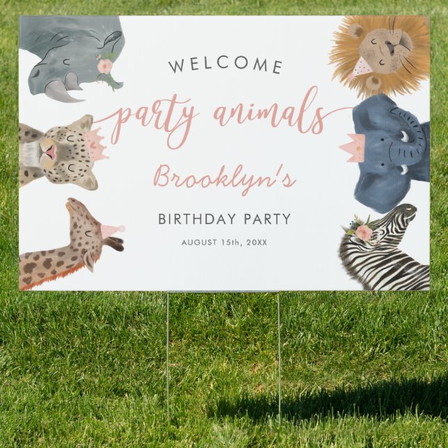 Safari Animals Girl Birthday Party Sign (Insitu)