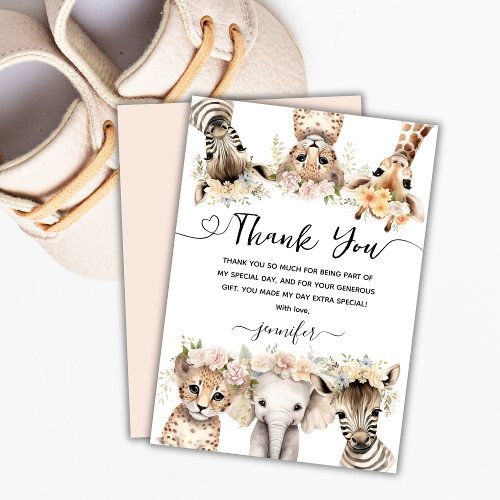 Safari Animals Girl Birthday Thank You