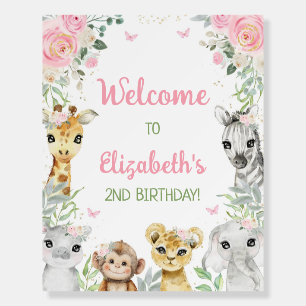 Safari Animals Girl Birthday Welcome Sign