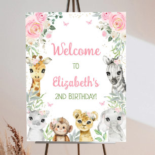 Safari Animals Girl Birthday Welcome Sign