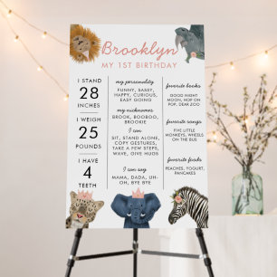 Safari Animals Girl First Birthday Milestone Board
