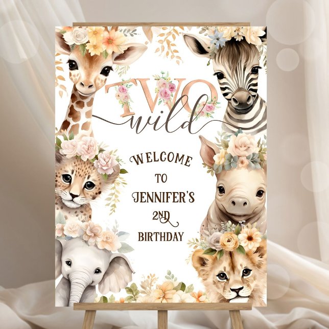 Safari Animals Girl two Wild Birthday Welcome Sign (Creator Uploaded)